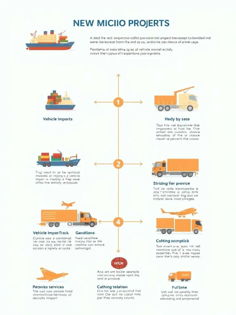 A sleek, modern infographic illustrating the streamlined process of vehicle import/export, highlighting key stages and benefits.