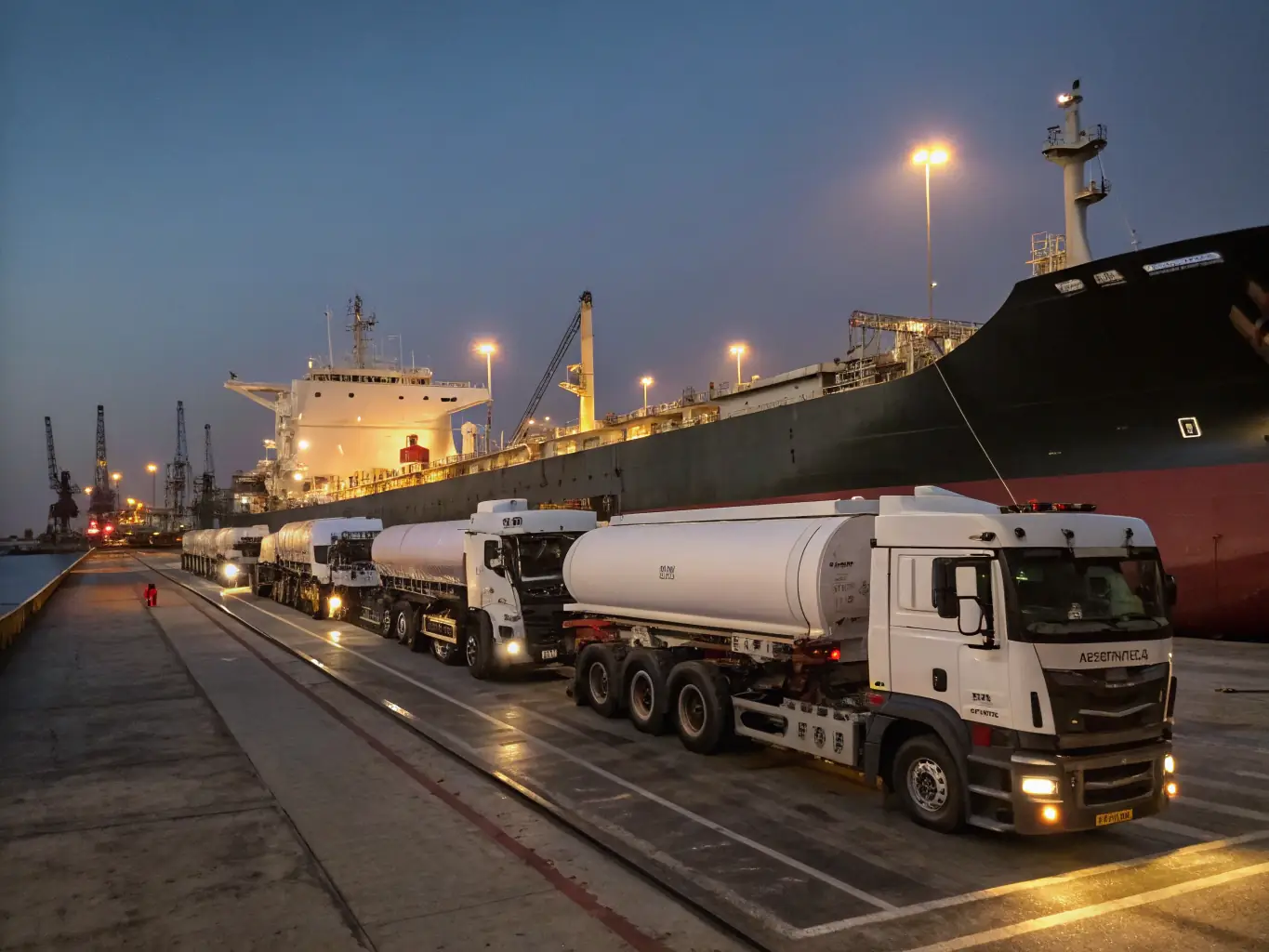 An image of a fleet of commercial vehicles (vans, trucks) lined up at a distribution center, ready for delivery, showcasing the business import service.
