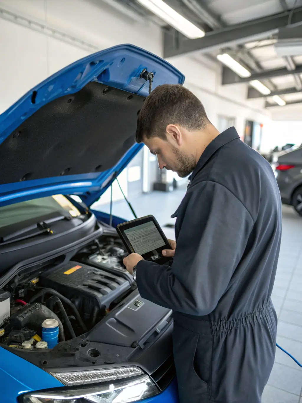 A classic car being carefully inspected by a mechanic, showcasing specialized import services for unique vehicles.