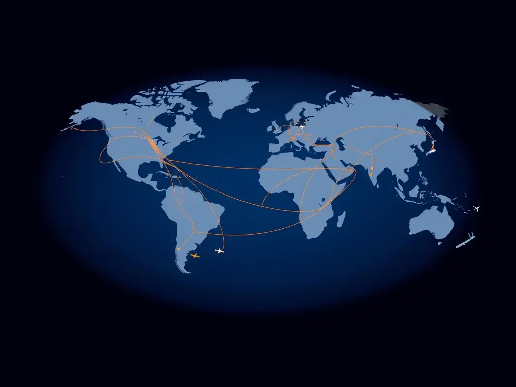 A digital illustration of a world map with shipping routes highlighted, representing global vehicle import services.